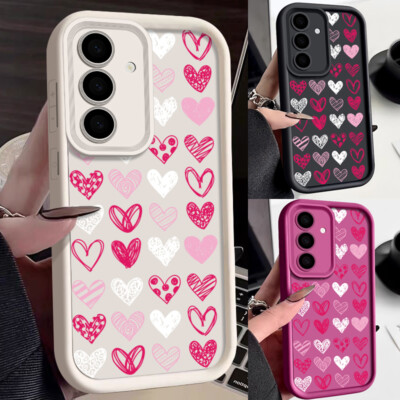 Case For Samsung S24 Ultra S23 FE A55 A54 A15 A14 LOVE Heart Silicone Soft Cover