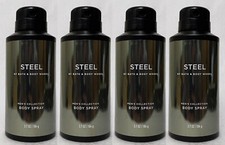 4 Bath  Body Works STEEL FOR MEN Body Spray Mist Perfume 3.7 oz