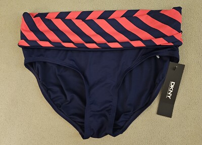 DKNY Roll Over Bottom Charm Pink & Navy Blue Swim Bottoms Women's Size Small 