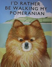 Walking Pomeranian Metal Sign