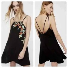 Free People Emboidered Floral Swing Dress Black Women's Size XS