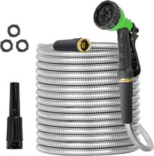 Stainless Steel 100Ft Metal Garden Hose - Kink-Free & Rust-Proof with Nozzle