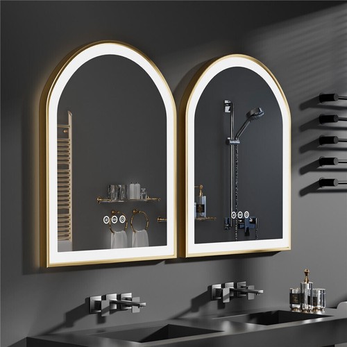 Widen Illuminate LED Arch Bathroom Mirror Antifog 3Button Gold Frame Energy Save - Picture 4 of 16