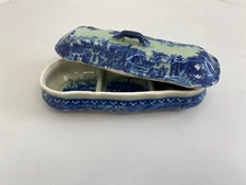 Antique Blue White Ironstone Divided Trinket Condiment Dish