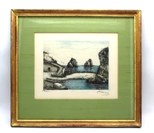 Havas (1898-1936) Original Color Etching "Capri" Italy, Signed, Matted, Framed