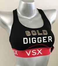 Nwt Victorias Secret VSX Racerback The Player Gold Digger Sports Bra Black XS