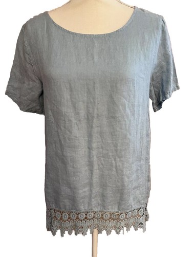TERZO MILLENNIO Made In ITALY Women’s Size S Blue Linen Top Small Tunic