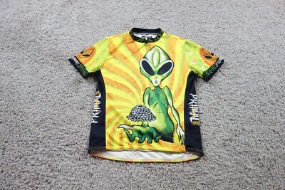 Vintage Primal Cycling Jersey Youth Large Yellow Illegal Alien Gears 90s