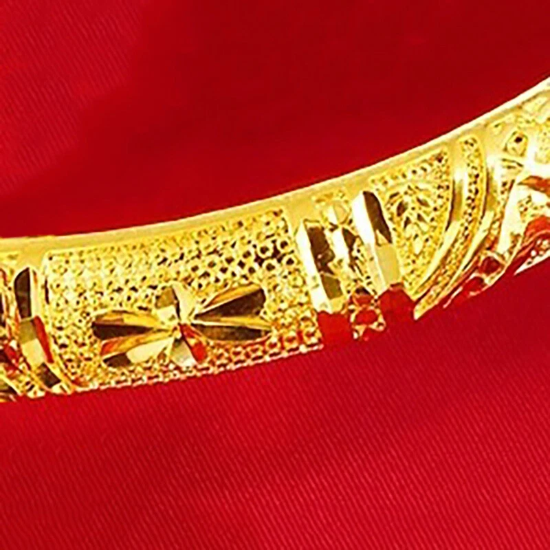 24K镀金小号6.5 6-1/2英寸开口意大利女式手链手镯D808 — 第 2/4 张图片