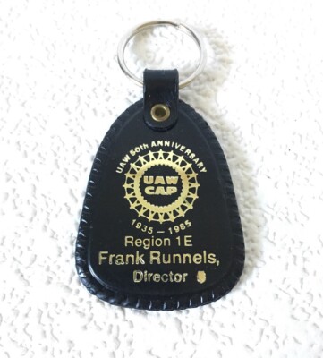 Vintage Keychain UAW CAP 50th ANNIVERSARY  Key Ring Fob Region 1E  1935 - 1985