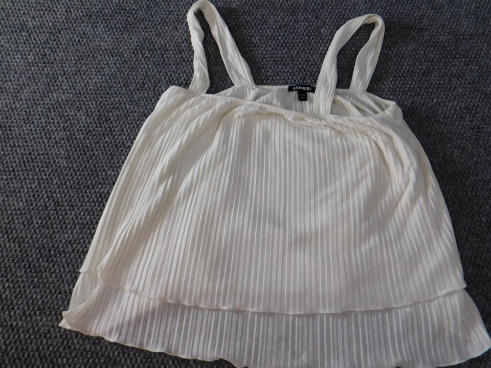 Express Womens Blouse Medium White pullover top strap stretch - Image 2 of 4