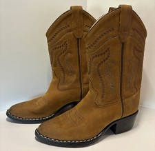 EUC Old West Kids Brown Calf Suede Western Boots Style 8124 Size 13.5 Round Toe