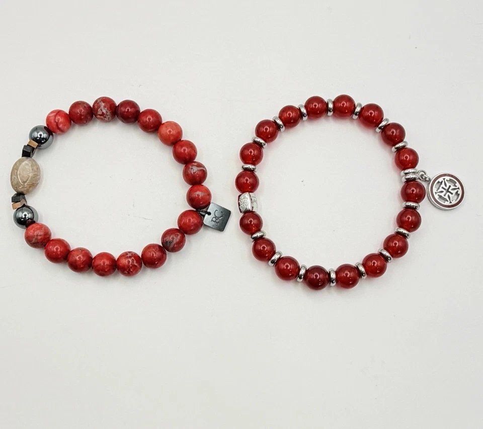 Nordstrom Pulseras Elásticas Piedra Roja Pepitas Apiladores Bohemias Lote de 2 Naturales Foto 2 de 4