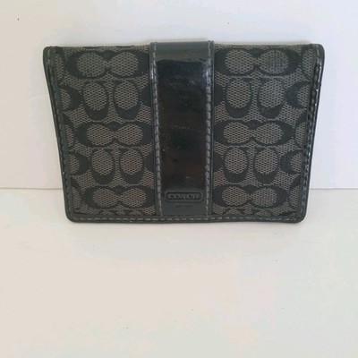 COACH Card ID Case Key Holder Black Small Wallet Leather Canvas Compact Mini