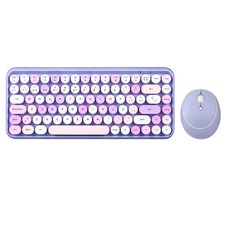 PERIDUO-713PP ES Set Raton Teclado Inalambrico 2.4 GHz Retro Morado Pastel