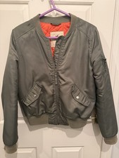Hollister Womens Khaki Bomber Jacket Orange Quilted Lining Size Small