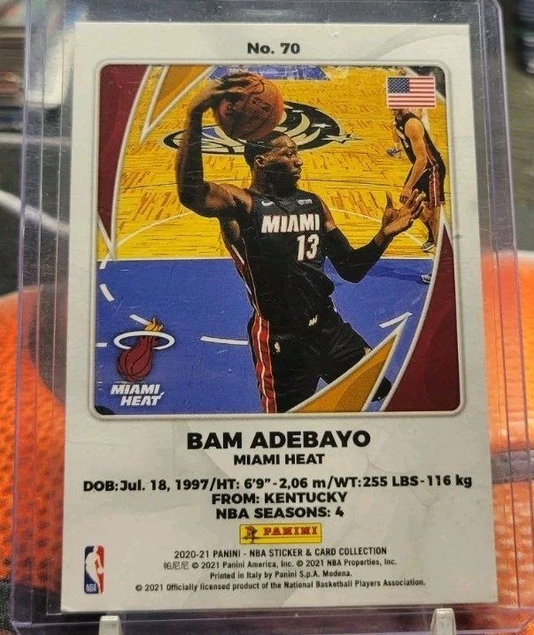 Bam Adebayo 2020-21 Panini Sticker And Card Collection Black 1/1 - Image 3 of 3