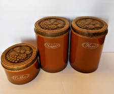 Vintage 1970s Burlington Woodbury Brown Kitchen Cannister Set Sugar Coffee Flour