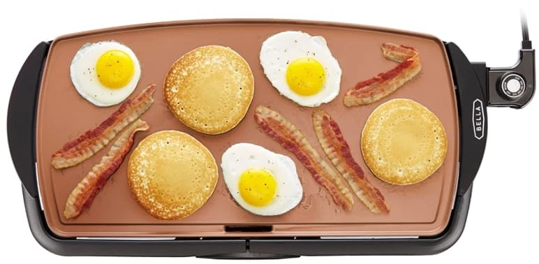 BELLA Electric Griddle, Ceramic Titanium 10.5 x 20", Copper Ti, Black