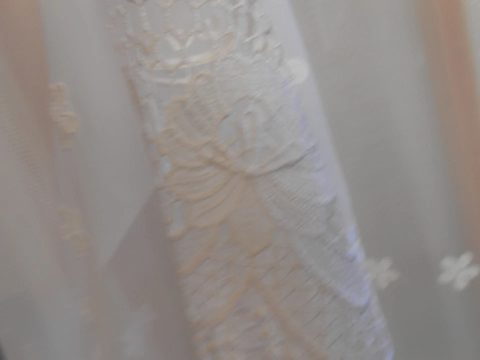 Vintage Deep Lace Fringe Edge Wide Sheer Curtain (Fabric Remnant) W60in - Image 3 of 4