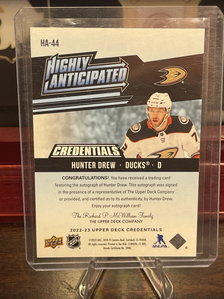 2022 Upper Deck Credentials Highly Anticipated Hunter Drew #HA-44 Rookie Auto RC - Image 2 of 2