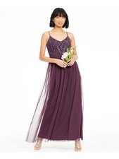 ADRIANNA PAPELL Womens Purple Spaghetti Strap Maxi Fit + Flare Dress 2