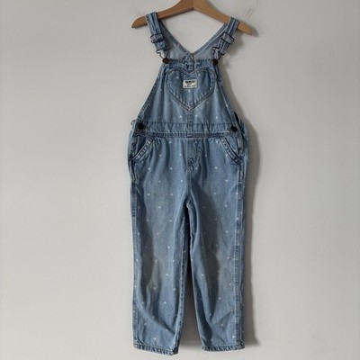 Oshkosh B gosh Girls Denim Overalls Bibs Heart Pocket Print Valentines Size 5T