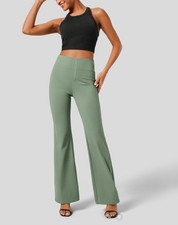 Halara Flex High Waisted Back Slight Flare Work Pants Sz Small Womens Green Side