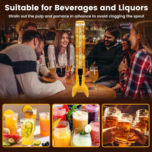 2 Pcs 3L Beer Dispenser Tower with Ice Tube for Parties - Yellow - Picture 3 of 7