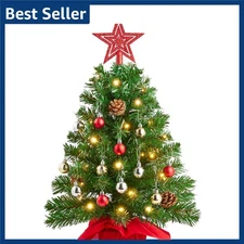 24 Inch/2FT Tabletop Mini Christmas Prelit Decoration, Artificial Mini Xmas P...