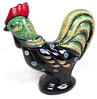 Fenton Black Rooster Art Glass Folk Art Hand painted Figurine Signed 5"