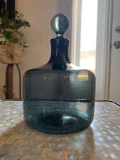 Rare Vtg Blenko Charcoal  Decanter Acid-etched