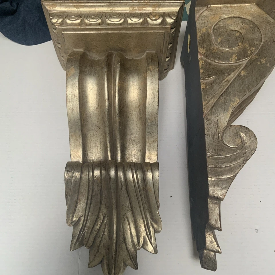 Par de ménsulas decorativas vintage de 18" de oro “antiguas” de acanto Foto 2 de 4