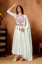 Presenting Heavy Roman Silk White Gown Bottom With Dupatta For Women Wear