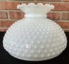 Vintage Milk Glass Hobnail 7" Tall Hurricane Lamp Shade with Ruffled Top Edge