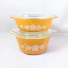 Vintage Pyrex Butterfly Gold Casserole Dishes 1 Qt & 500 ML with Lids