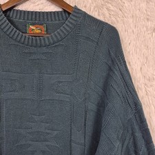 Vtg Alps Green Southwestern Aztec Textured 3D Knit Mens XL USA Made