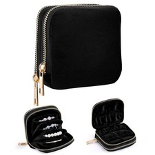 Travel Jewelry Case for Women, Double Layer Velvet Jewelry Pouch with Double ...