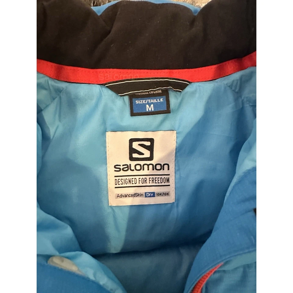 Salomon женщин лыж куртка средний синий 10K водонепроницаемый с капюшоном искусственного меха Snow пальто - Изображение 3 из 4