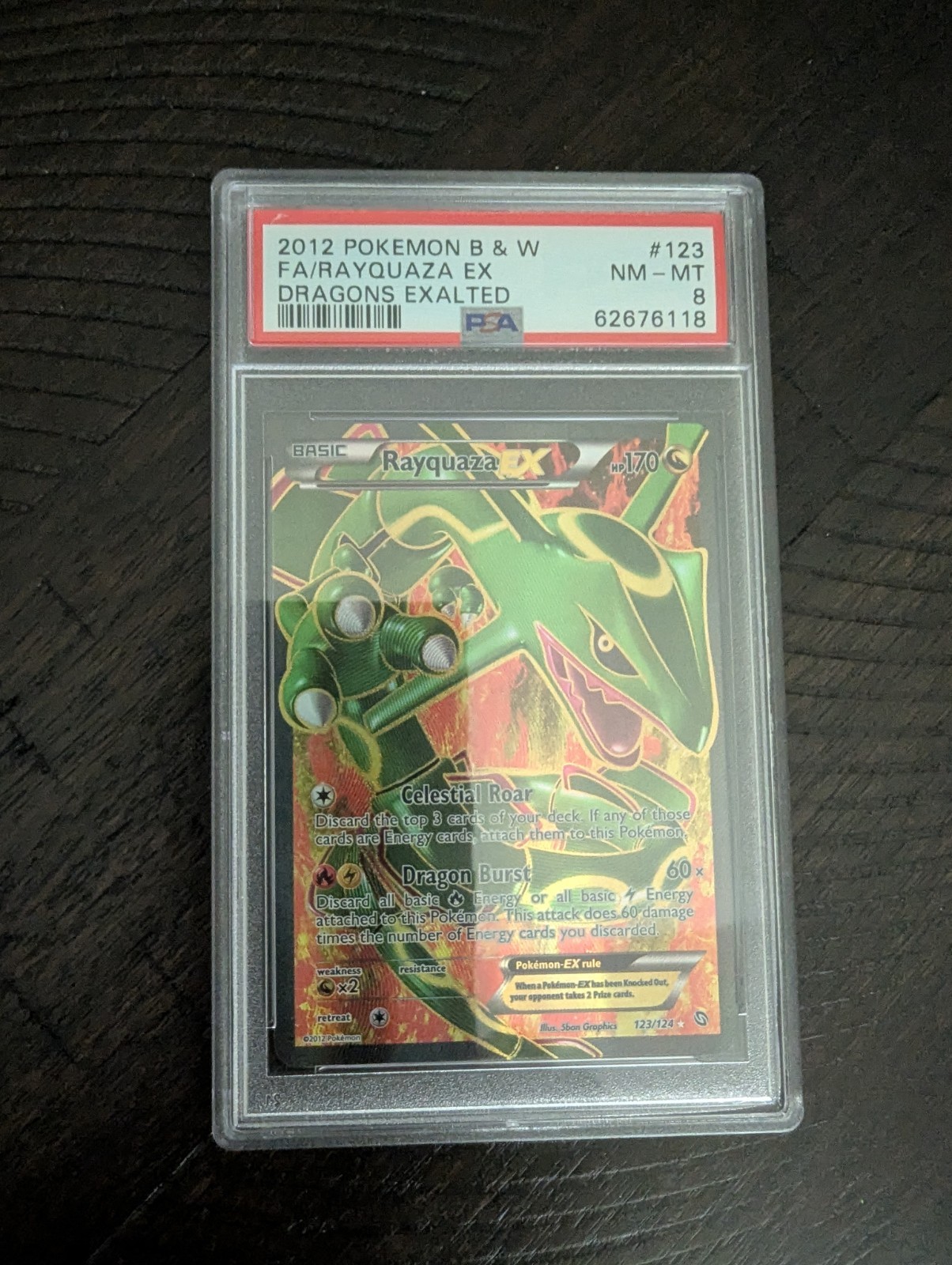 2012 POKEMON B&W DRAGONS EXALTED #123 FULL ART/RAYQUAZA EX PSA 8