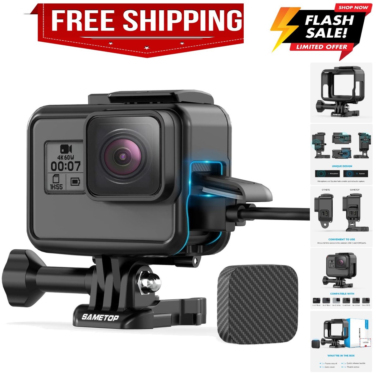 Case Housing Frame Mount Compatible with GoPro Hero7 Black/Silver