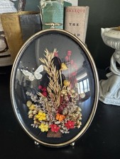 VTG Wall Art Dried Flower Bouquet Convex Domed Glass Frame Belgium Cideart Style