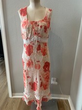 Women’s Coral Pink Floral Maxi Dress Crochet Lace Trim Sleeveless Boho