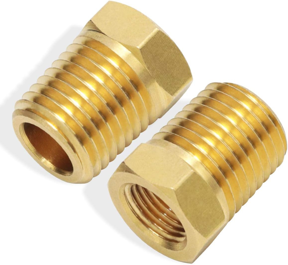 1/4 NPT Male to 1/8 NPT Female Brass Hex Bushing Pipe Reducer Adapter 2 Pack
