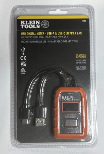 Klein Tools ET920 USB Power Meter, USB-A and USB-C Digital Meter for Voltage