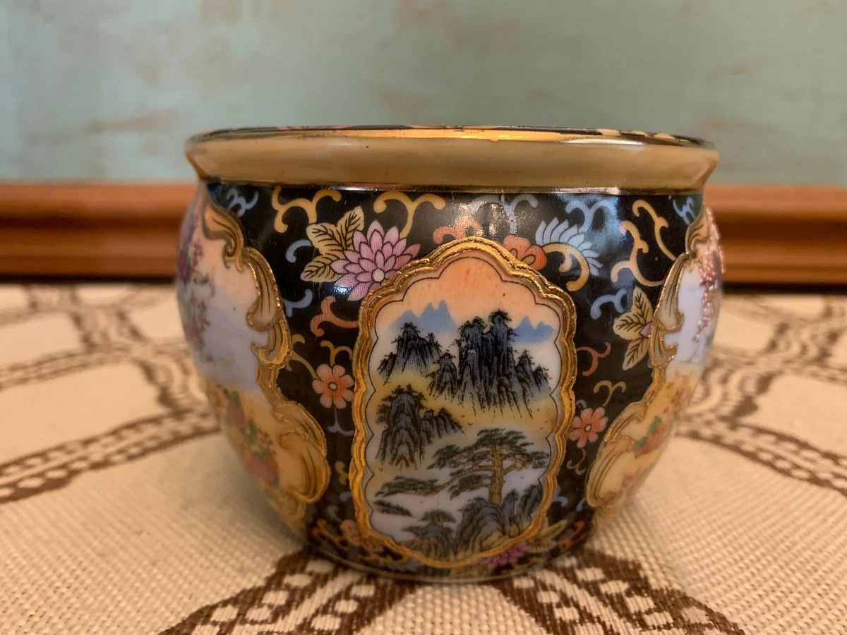 Vintage 1970's Satsuma-Style Porcelain Art Pottery Fish Bowl Planter/Vase