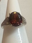 STS Oval Garnet Ring Large Oval Stone January Birthstone Ornate Filagree Size 7 — photo 1