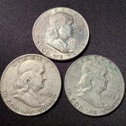 3 Franklin Half Dollar 1952 x2 1963 x 1- Beautiful 90% silver nice