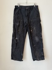 VTG Y2K Carhartt B136 BLK Double Knee Work 33x30 Paint Thrash Fade Hole Distress
