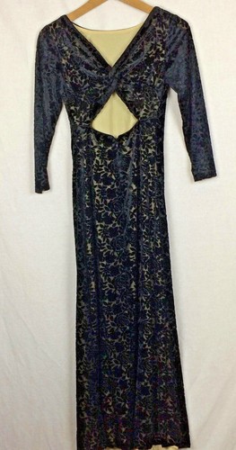 Ever Beauty Dress Black Velvet Burnout Back Cut Out Formal Midi Size 2 Petite - Picture 6 of 10